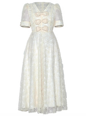 puff-sleeve column dress with crystal neckline – CELESTE