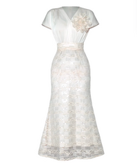 short-sleeve midi dress with floral applique and lace skirt – MAIA