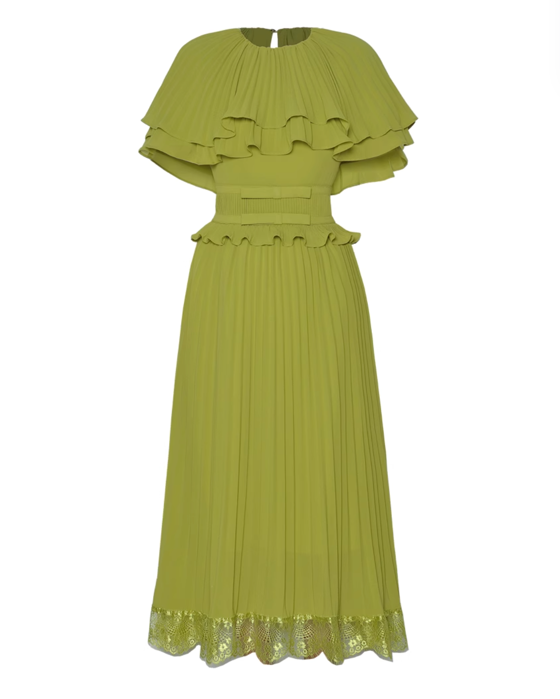 pleated midi dress with layered ruffle bodice – ORABELLE