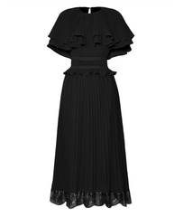 pleated midi dress with layered ruffle bodice – ORABELLE