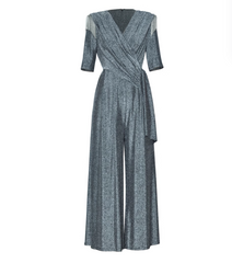 metallic wrap jumpsuit with fringe shoulders – STELLA