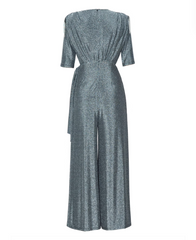 metallic wrap jumpsuit with fringe shoulders – STELLA
