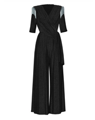 metallic wrap jumpsuit with fringe shoulders – STELLA