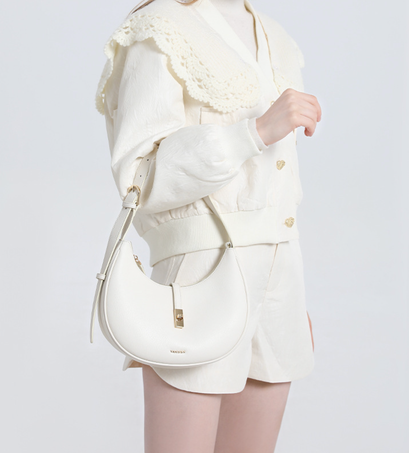 crescent shoulder bag with gold lock – LUNARA