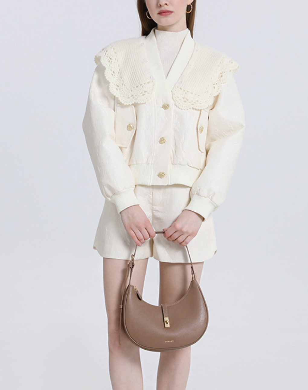 crescent shoulder bag with gold lock – LUNARA