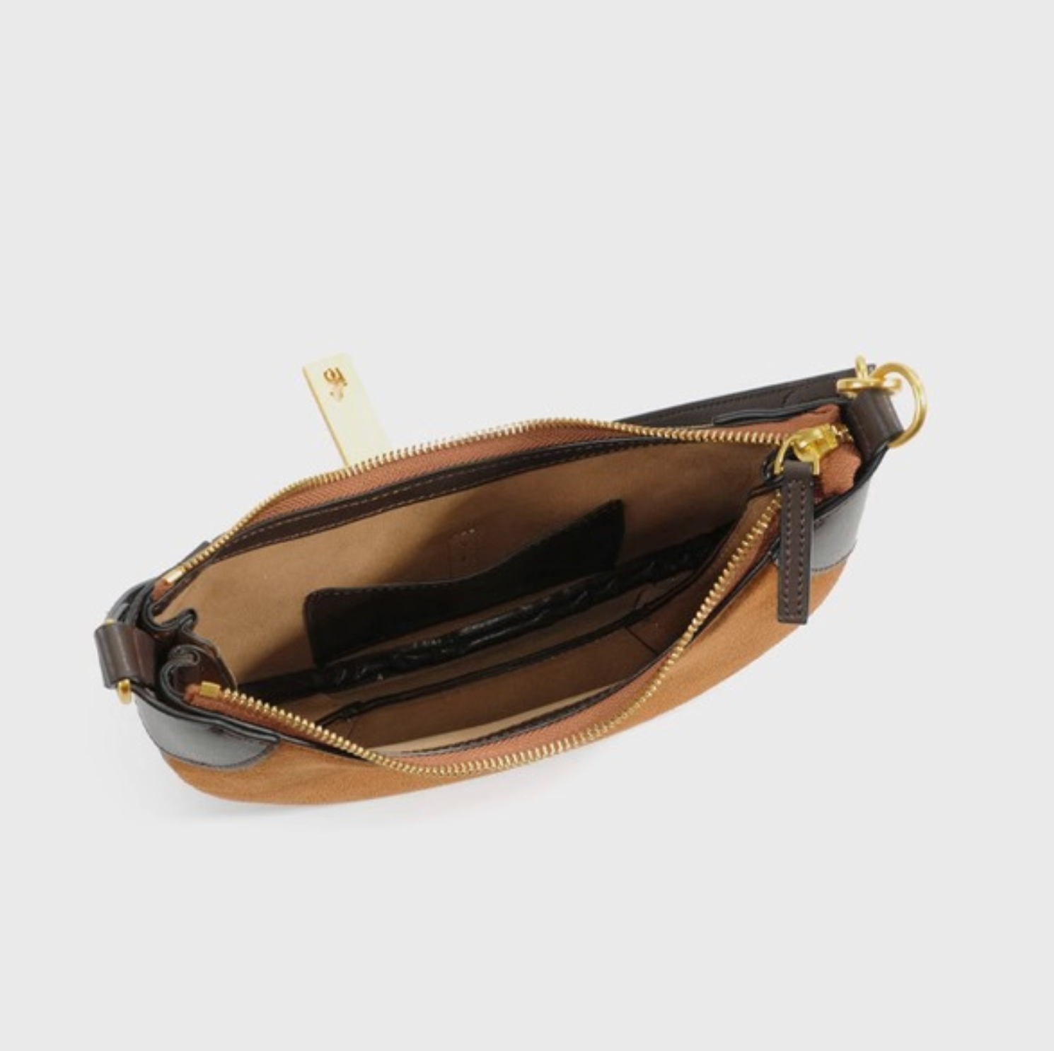 crescent shoulder bag with gold bar accent – RAVEN