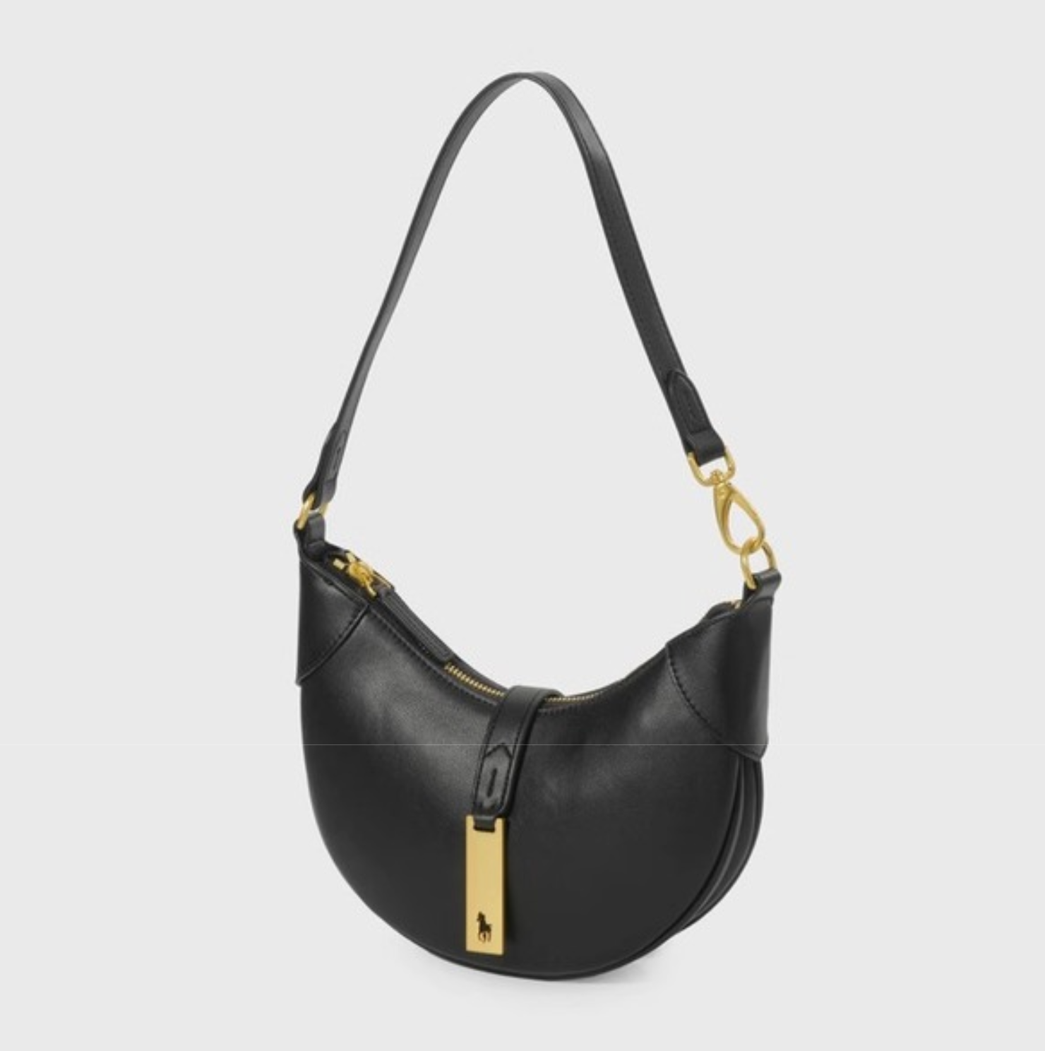 crescent shoulder bag with gold bar accent – RAVEN