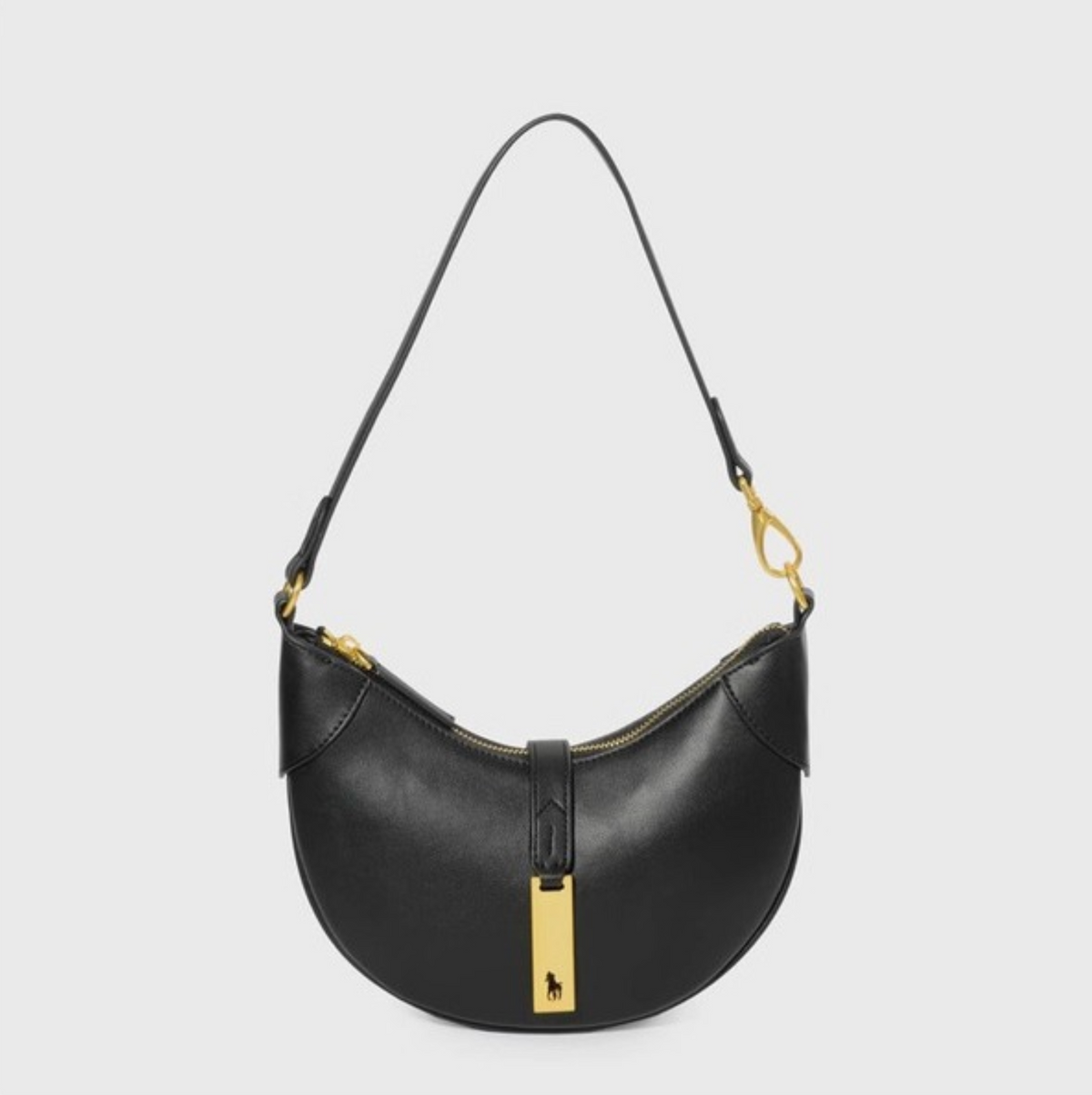 crescent shoulder bag with gold bar accent – RAVEN