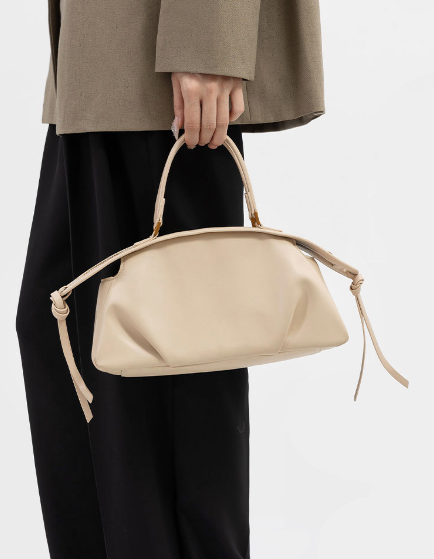 structured satchel bag in ivory cream – ELARA