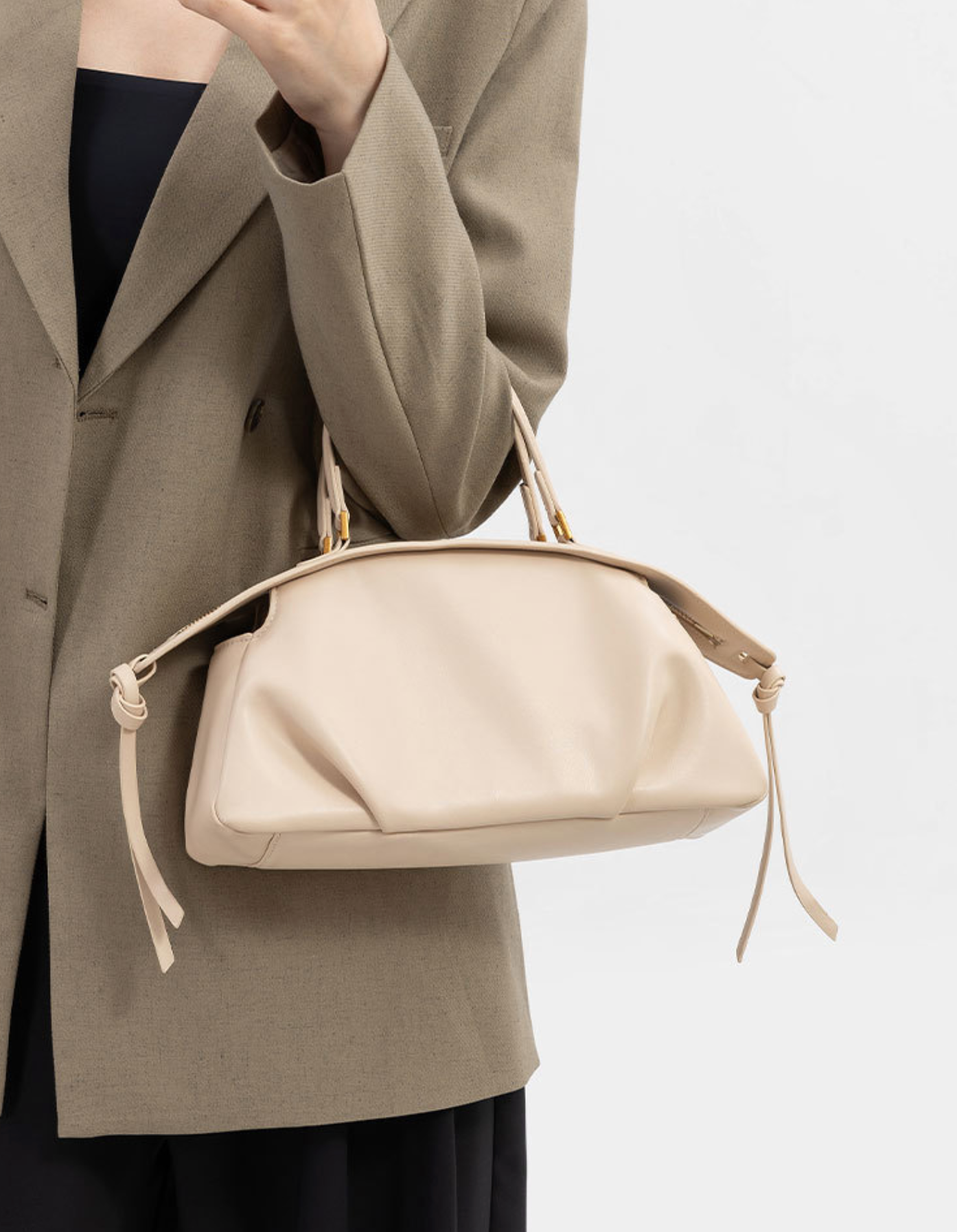 structured satchel bag in ivory cream – ELARA