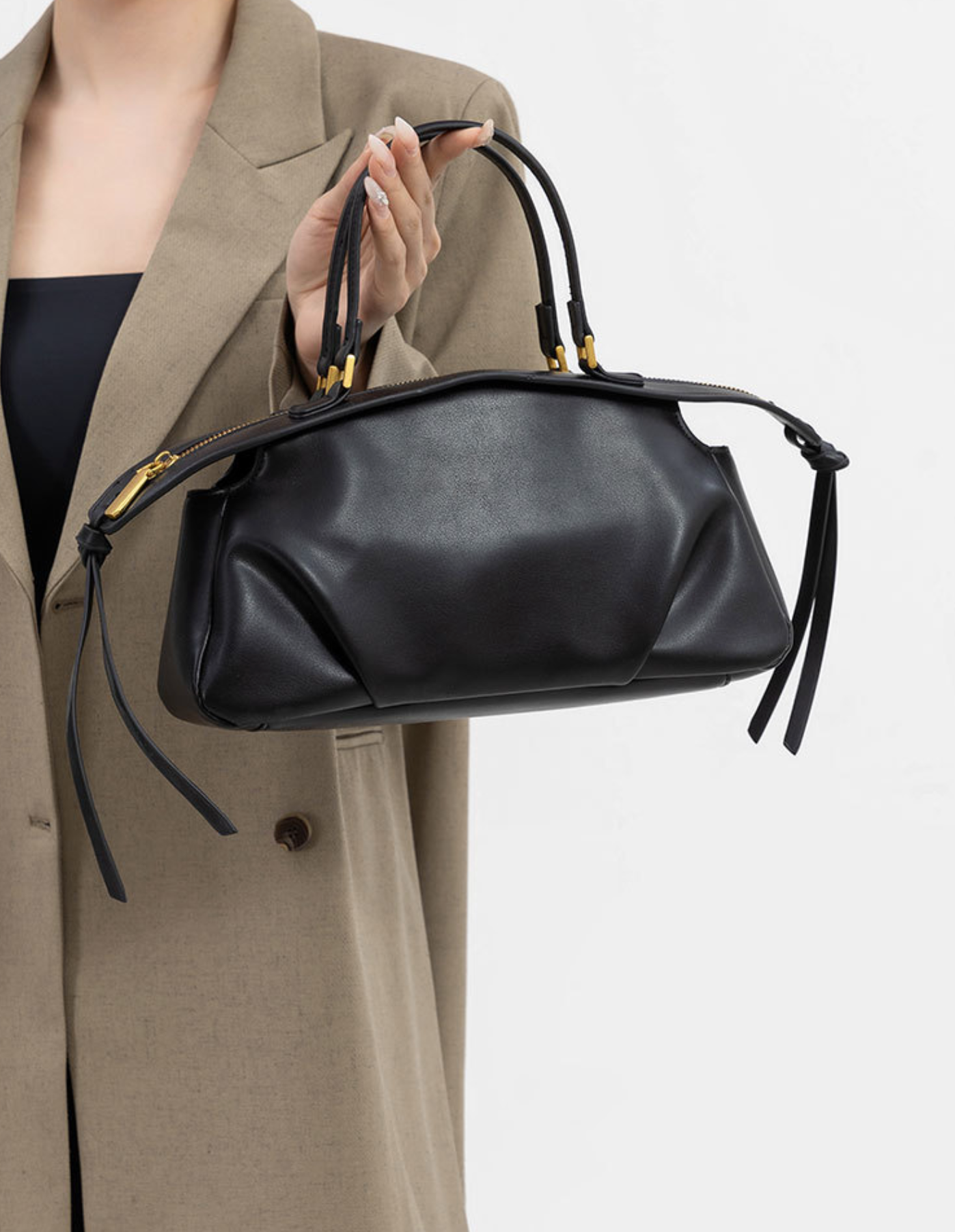 structured satchel bag in ivory cream – ELARA