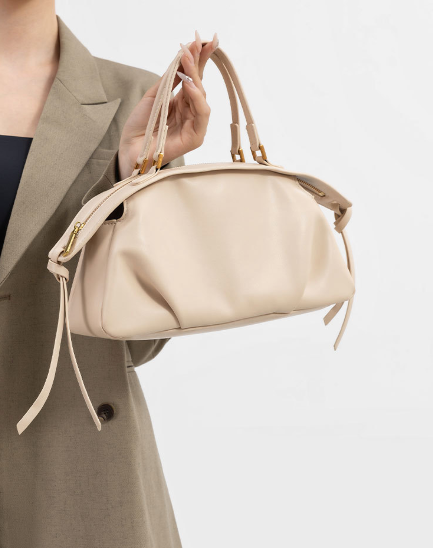 structured satchel bag in ivory cream – ELARA