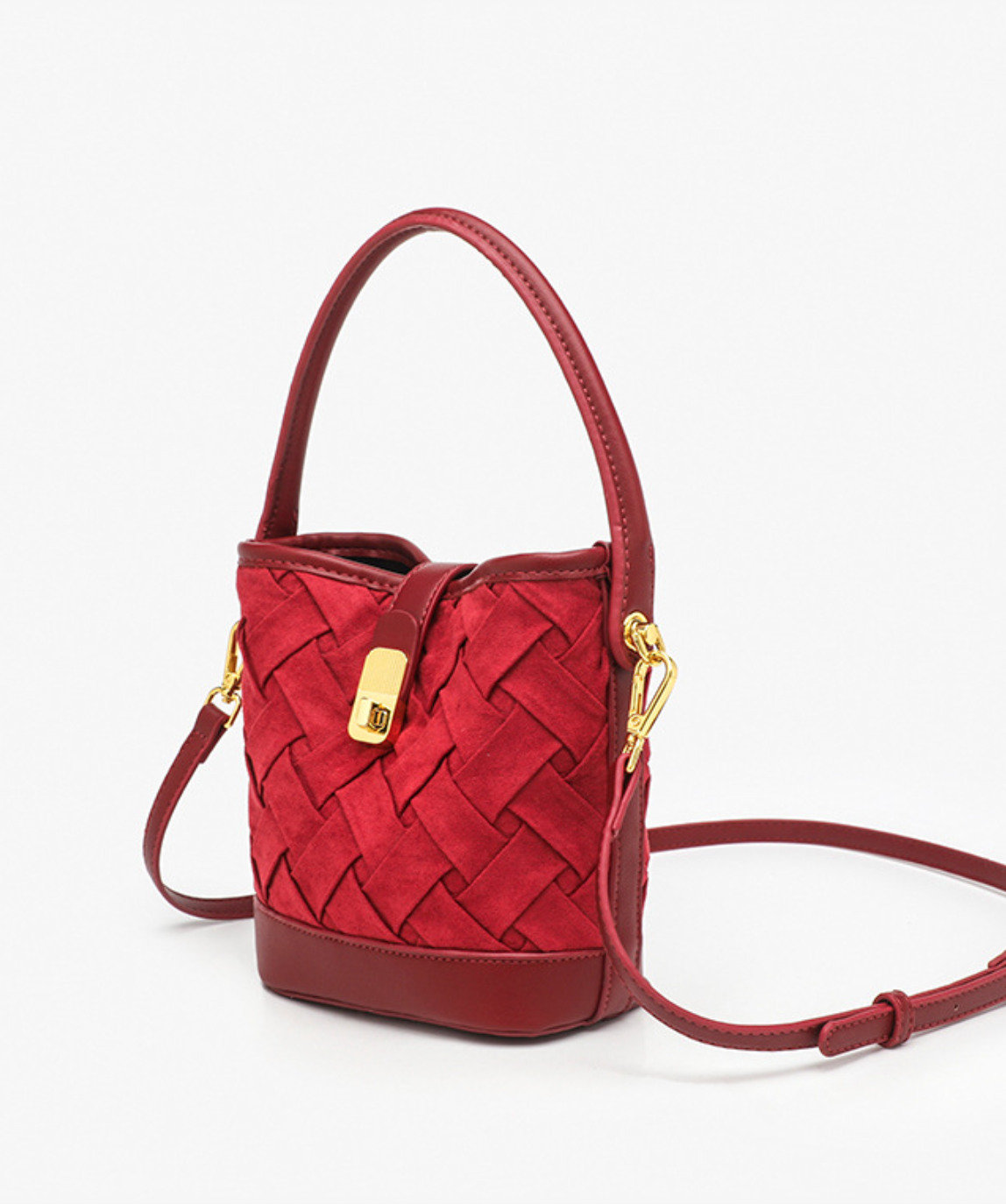woven bucket bag with gold clasp – RUBINA