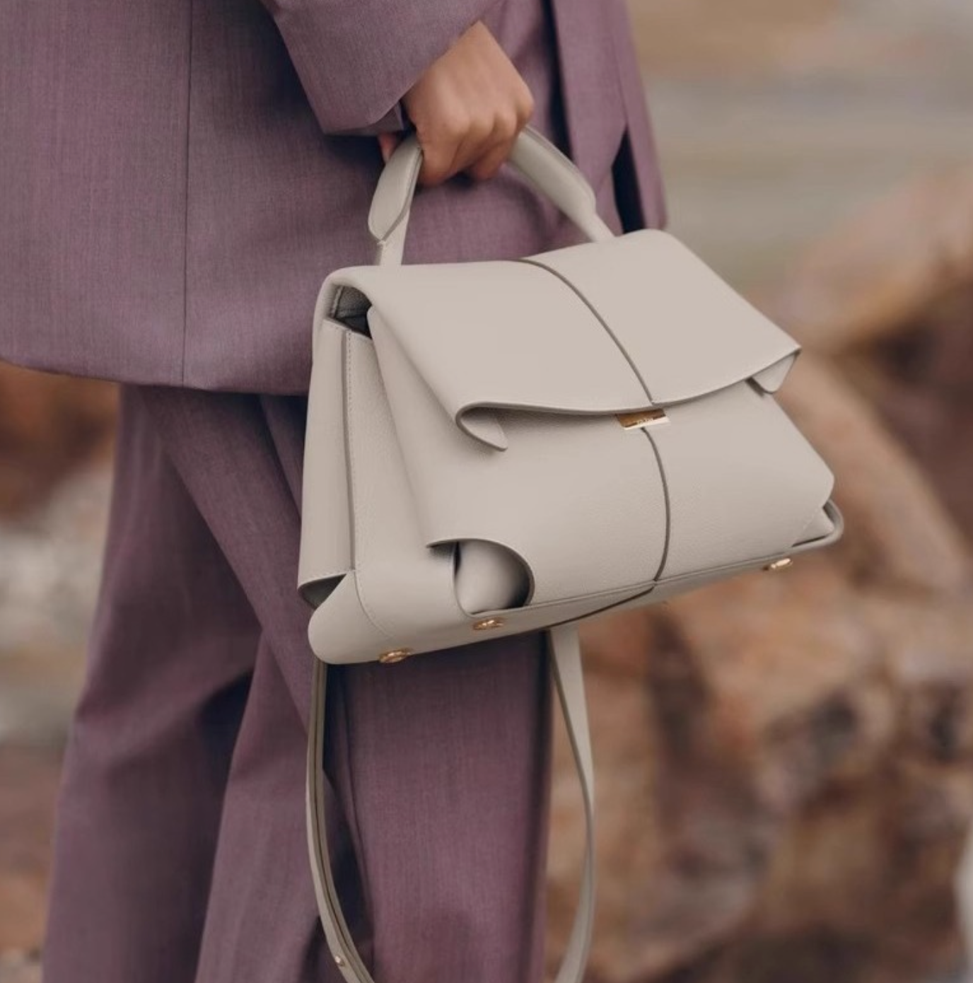 folded flap leather top-handle bag – VERA