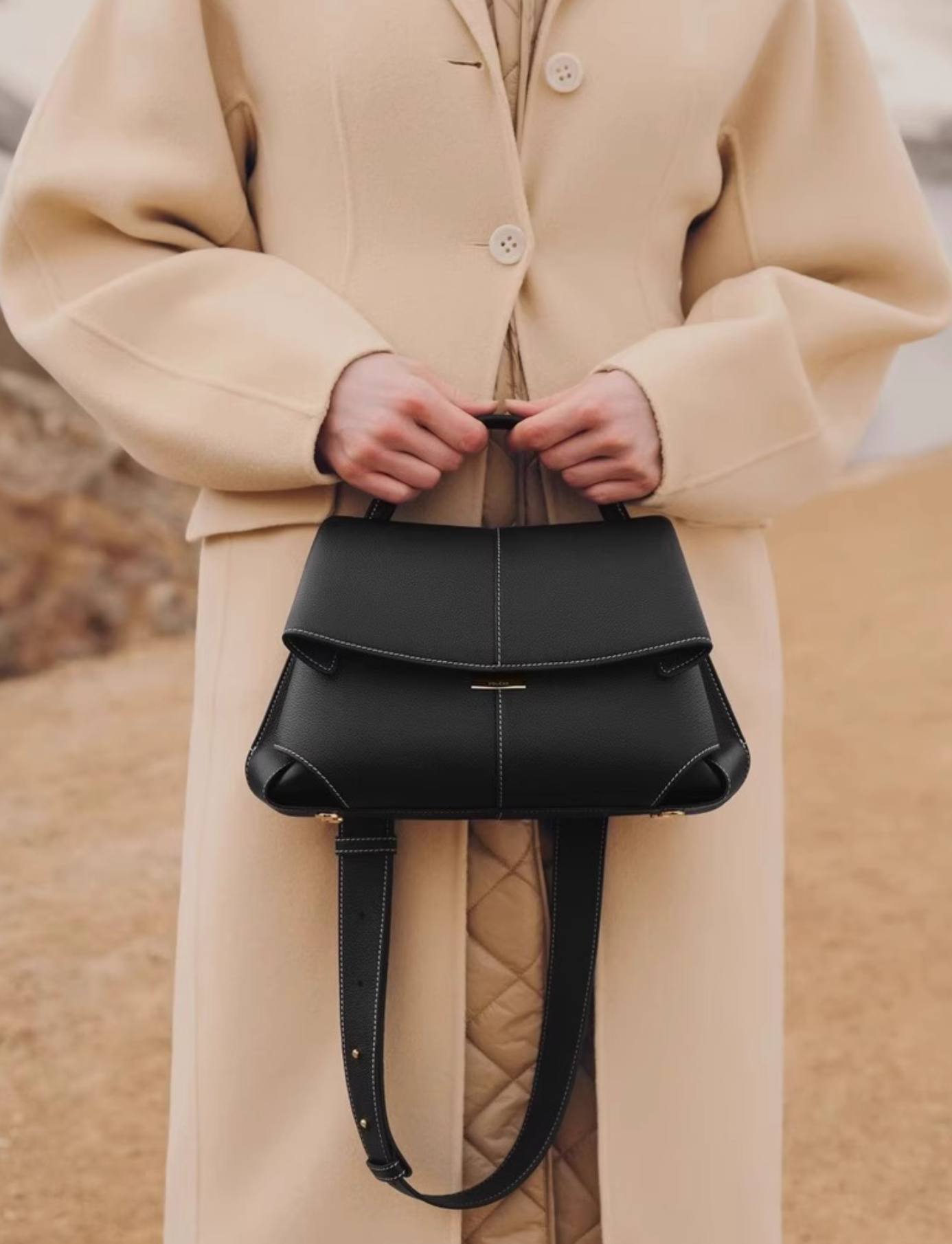 folded flap leather top-handle bag – VERA