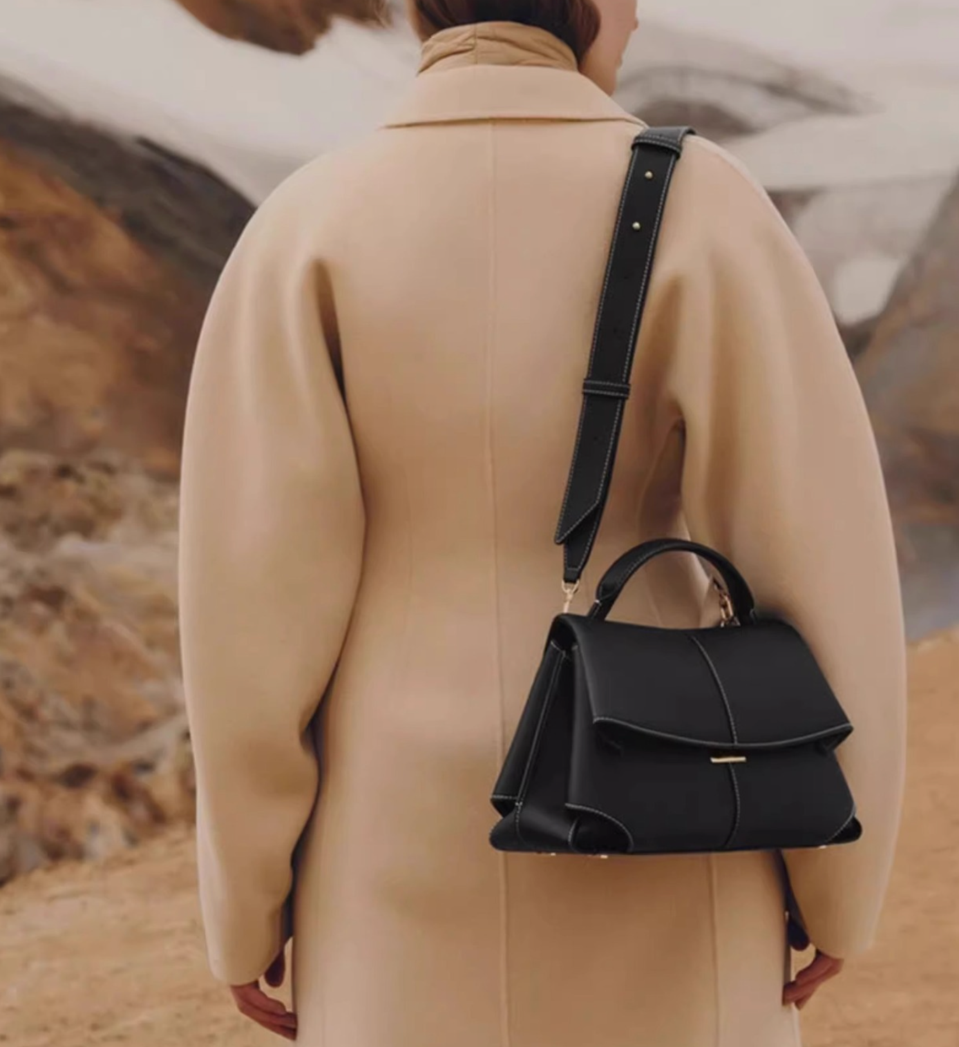 folded flap leather top-handle bag – VERA