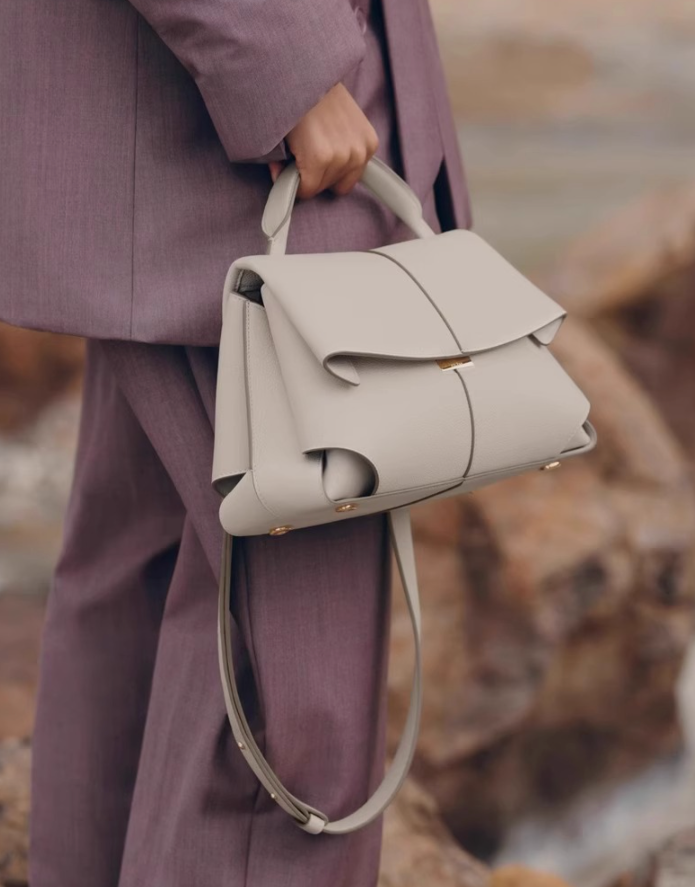 folded flap leather top-handle bag – VERA