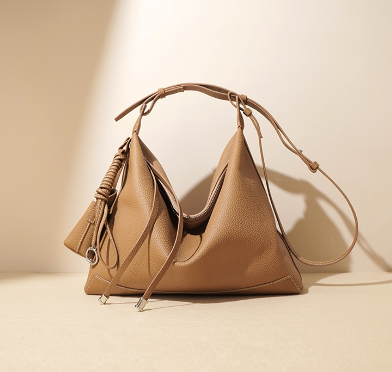 slouchy hobo shoulder bag with tassel charm – LYRA