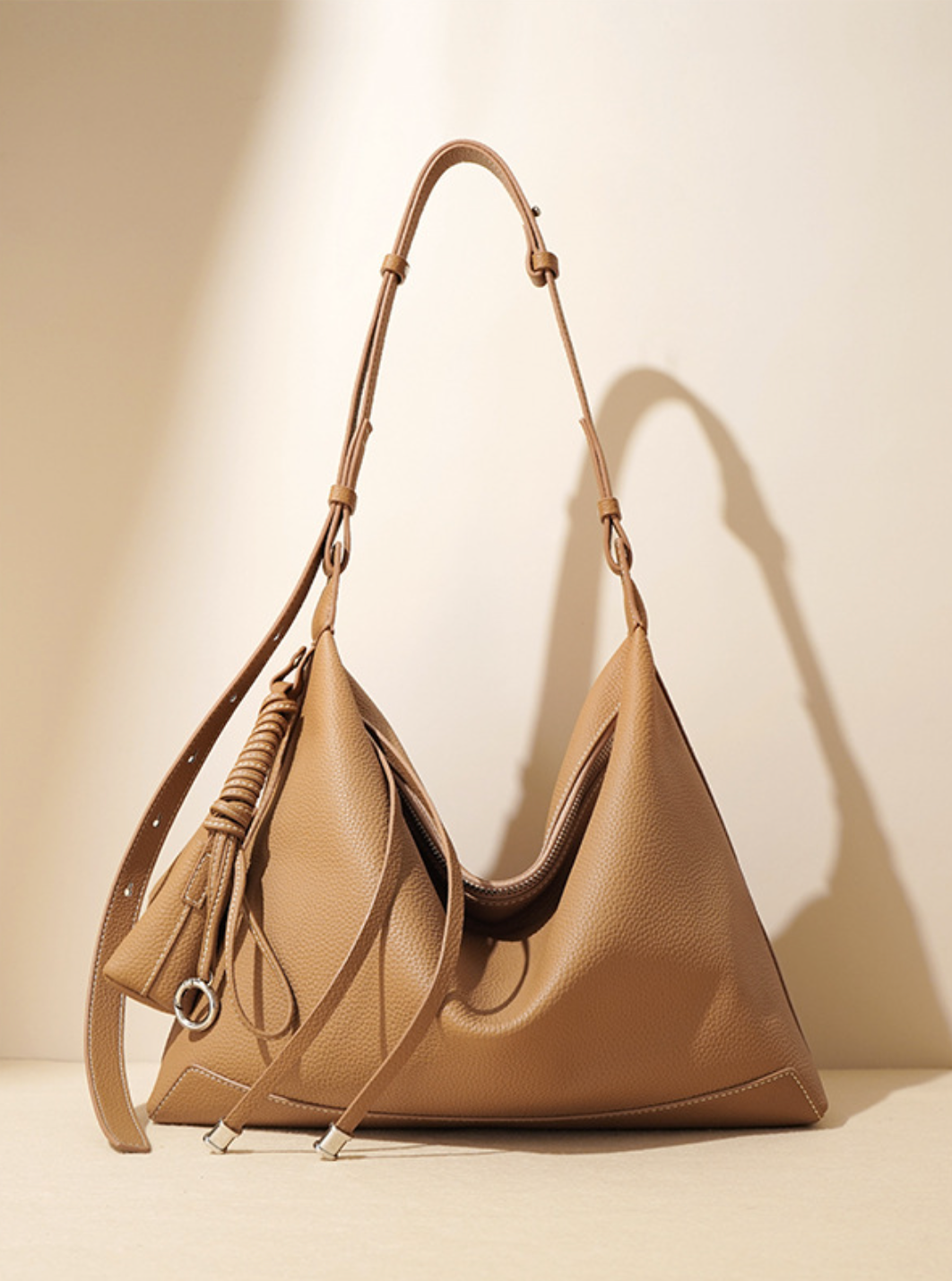 slouchy hobo shoulder bag with tassel charm – LYRA
