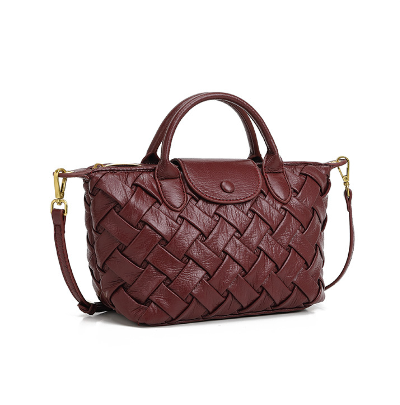 woven leather tote with flap snap closure – MARLA