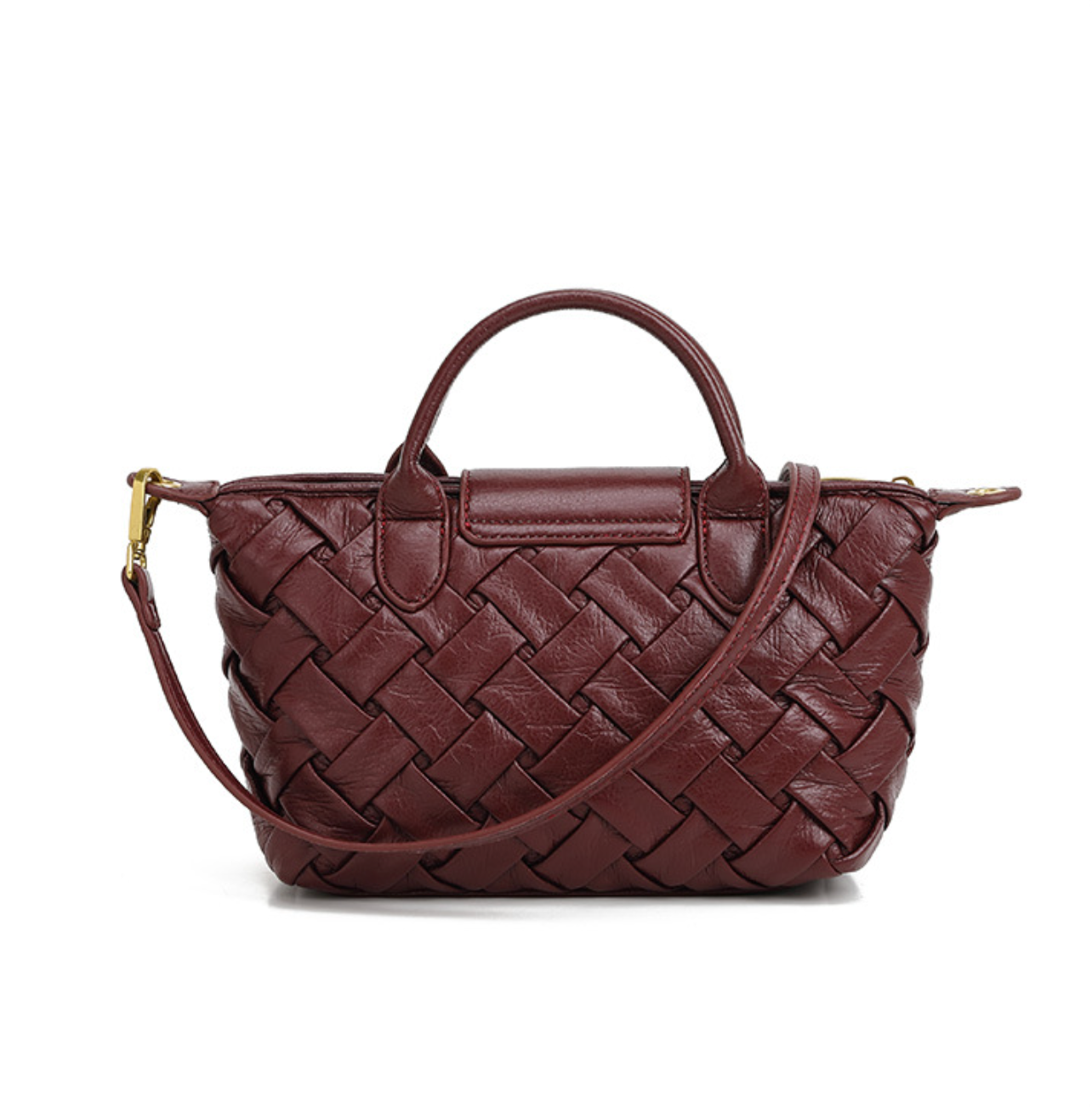 woven leather tote with flap snap closure – MARLA