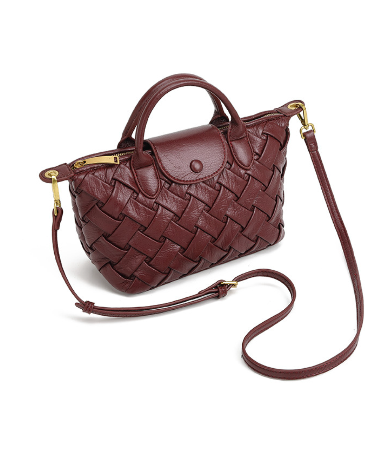 woven leather tote with flap snap closure – MARLA