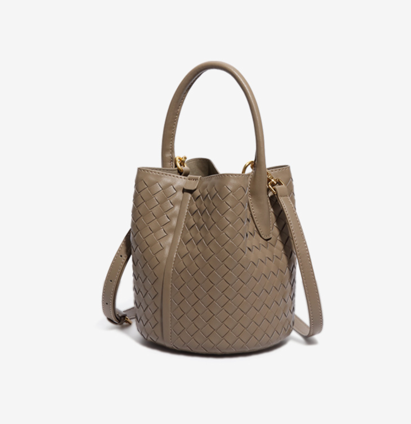 woven leather bucket bag with rounded handle – IVONY
