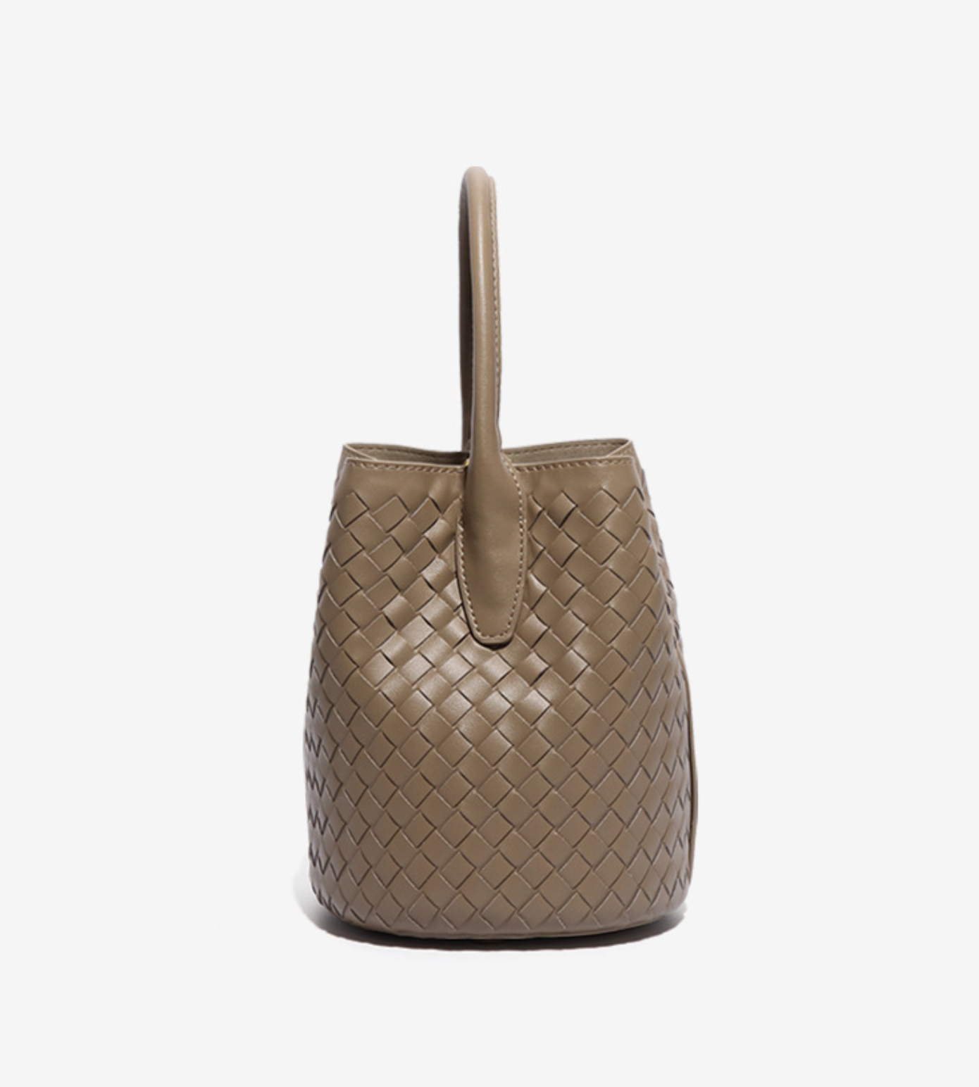 woven leather bucket bag with rounded handle – IVONY