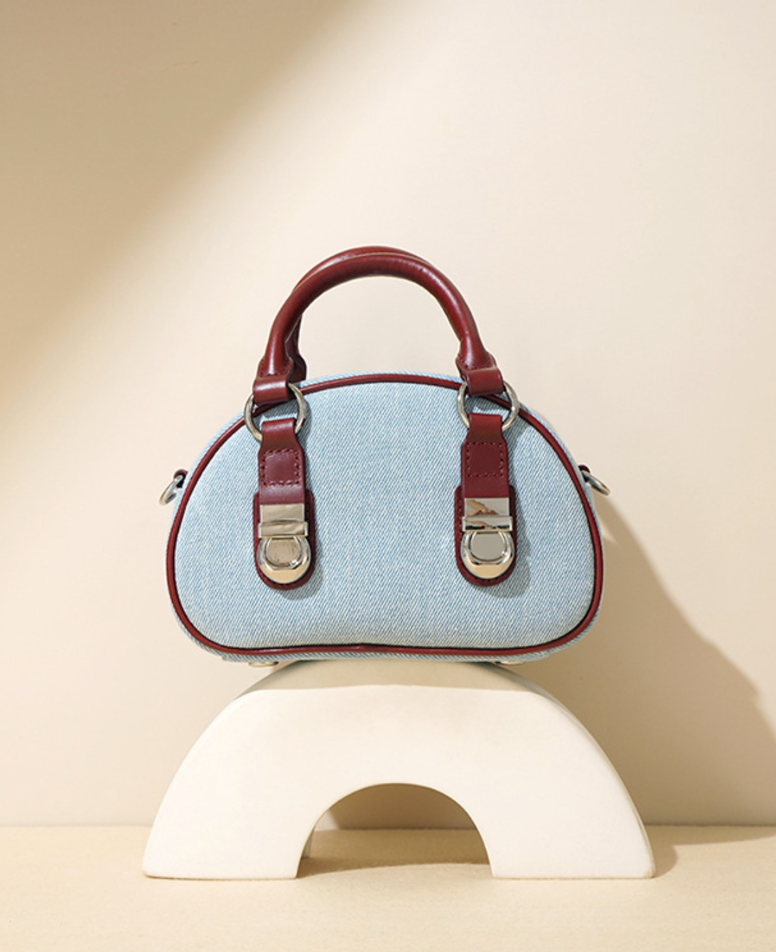 denim dome bag with leather trim – STELLA