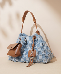 frayed denim bucket bag with leather pouch – INDIGO