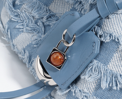 frayed denim bucket bag with leather pouch – INDIGO