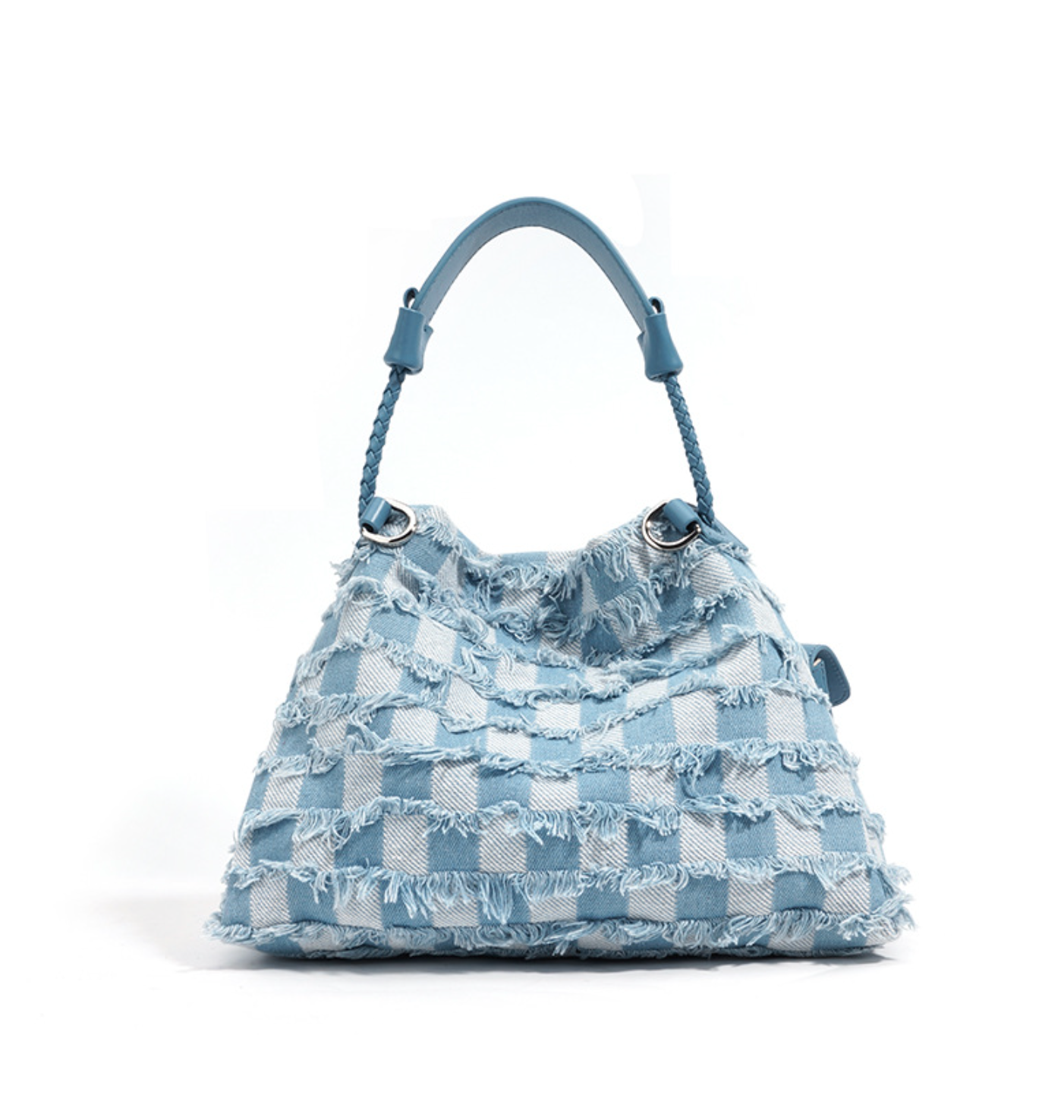 frayed denim bucket bag with leather pouch – INDIGO