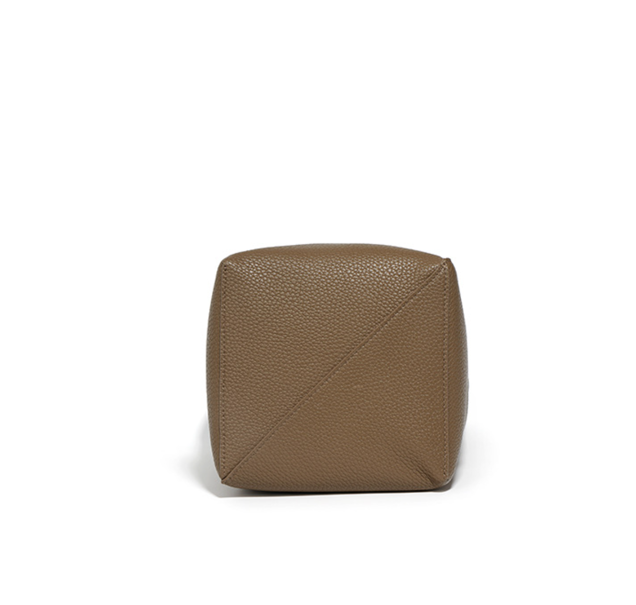 tall leather bucket bag with circular tab – OLIVE