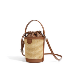straw bucket bag with leather drawstring top – CARMEL