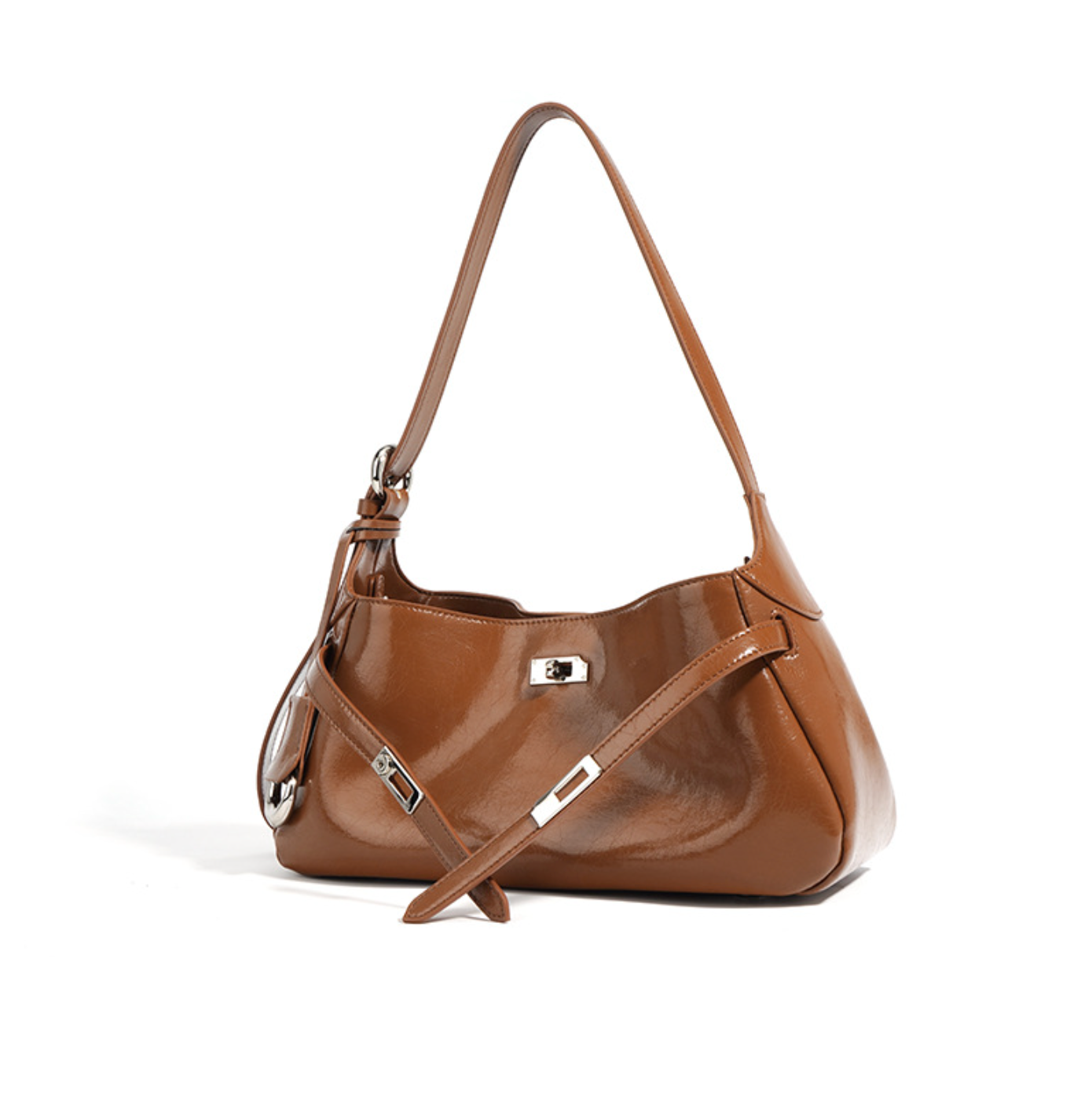 glossy saddle-strap shoulder bag – SIENNA