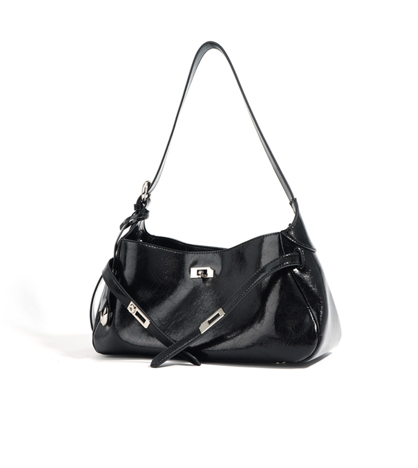 glossy saddle-strap shoulder bag – SIENNA