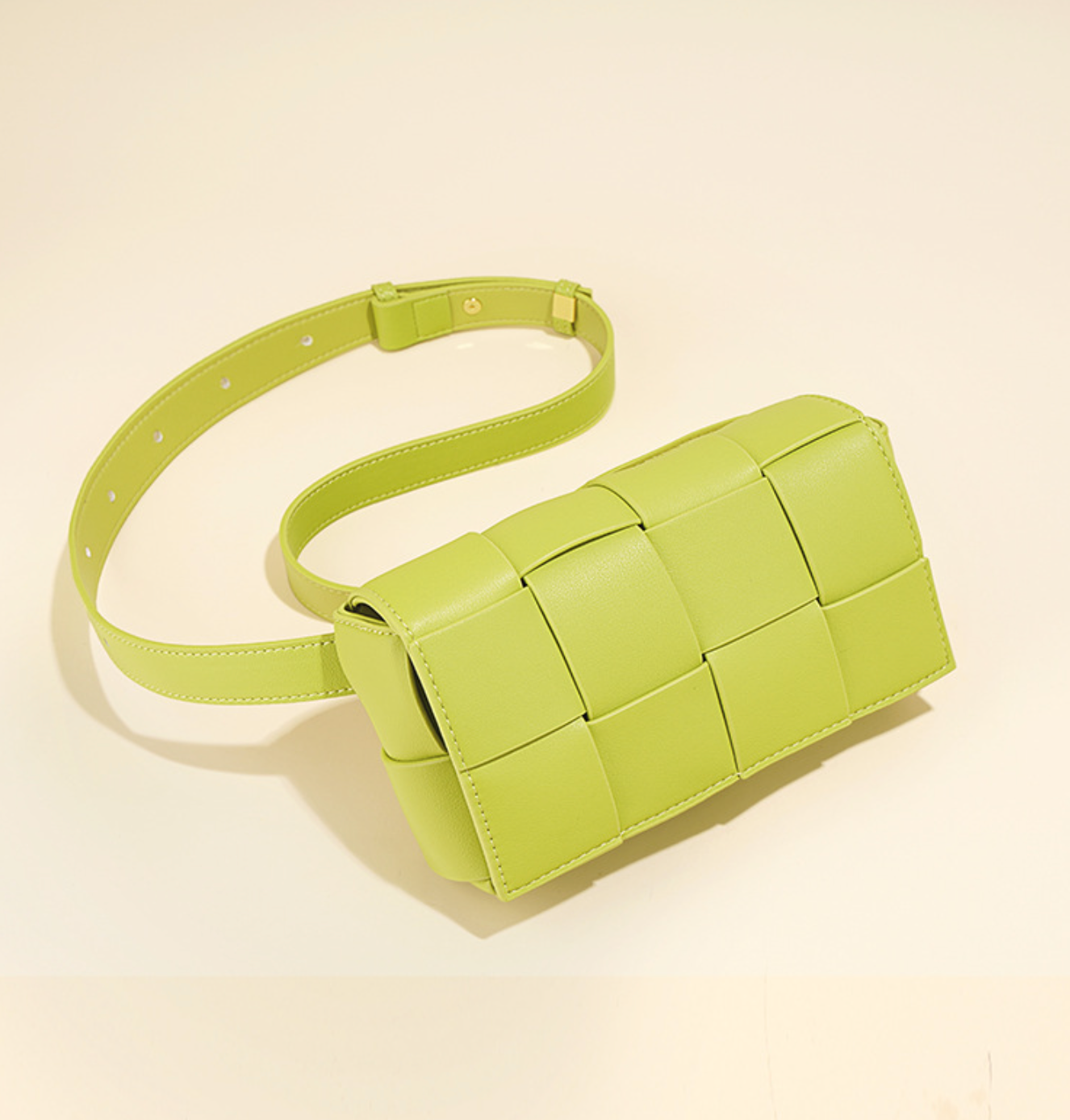 woven leather belt bag in lime – LEXI