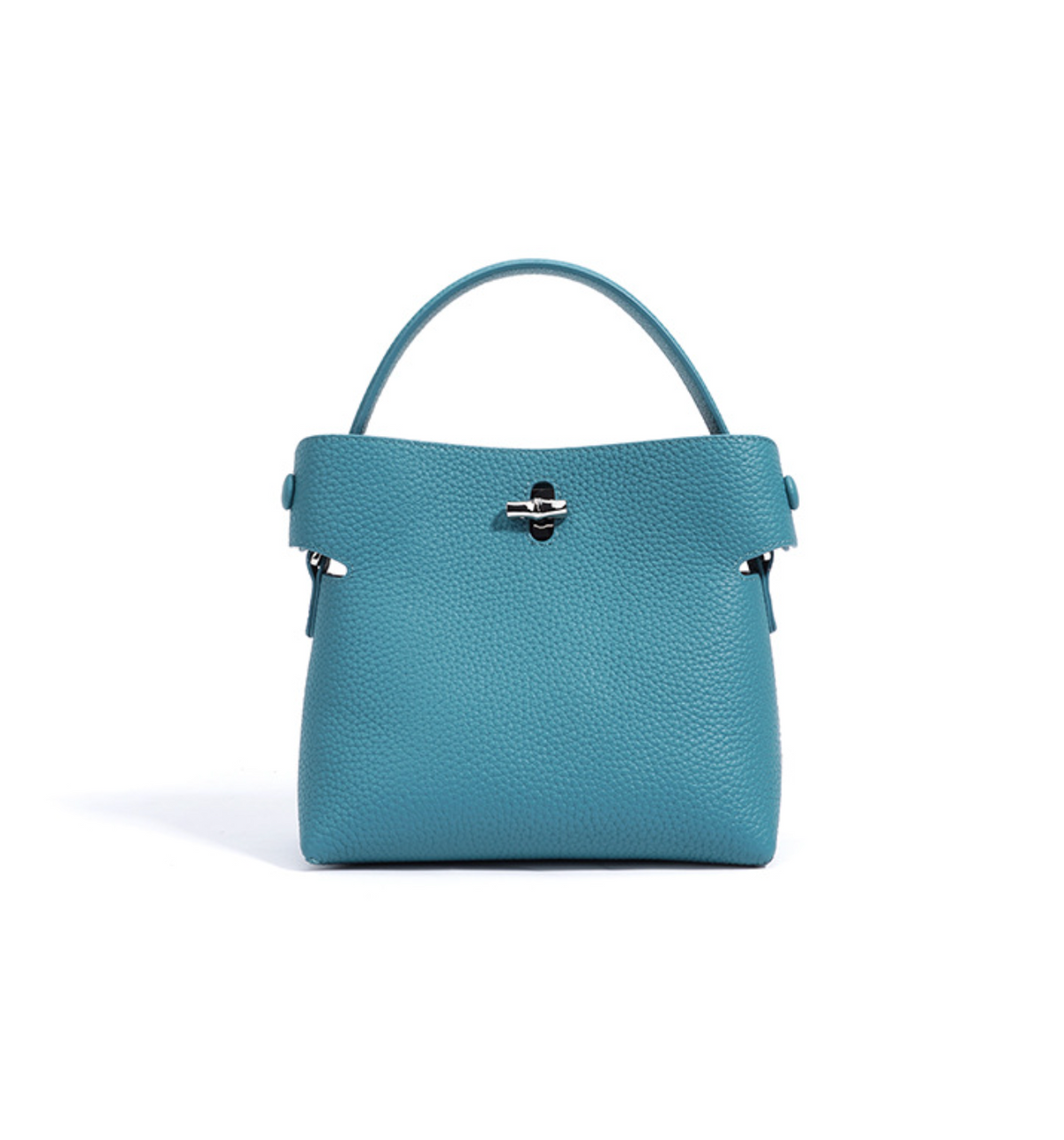 top-handle bucket bag with turn-lock clasp – AZURE