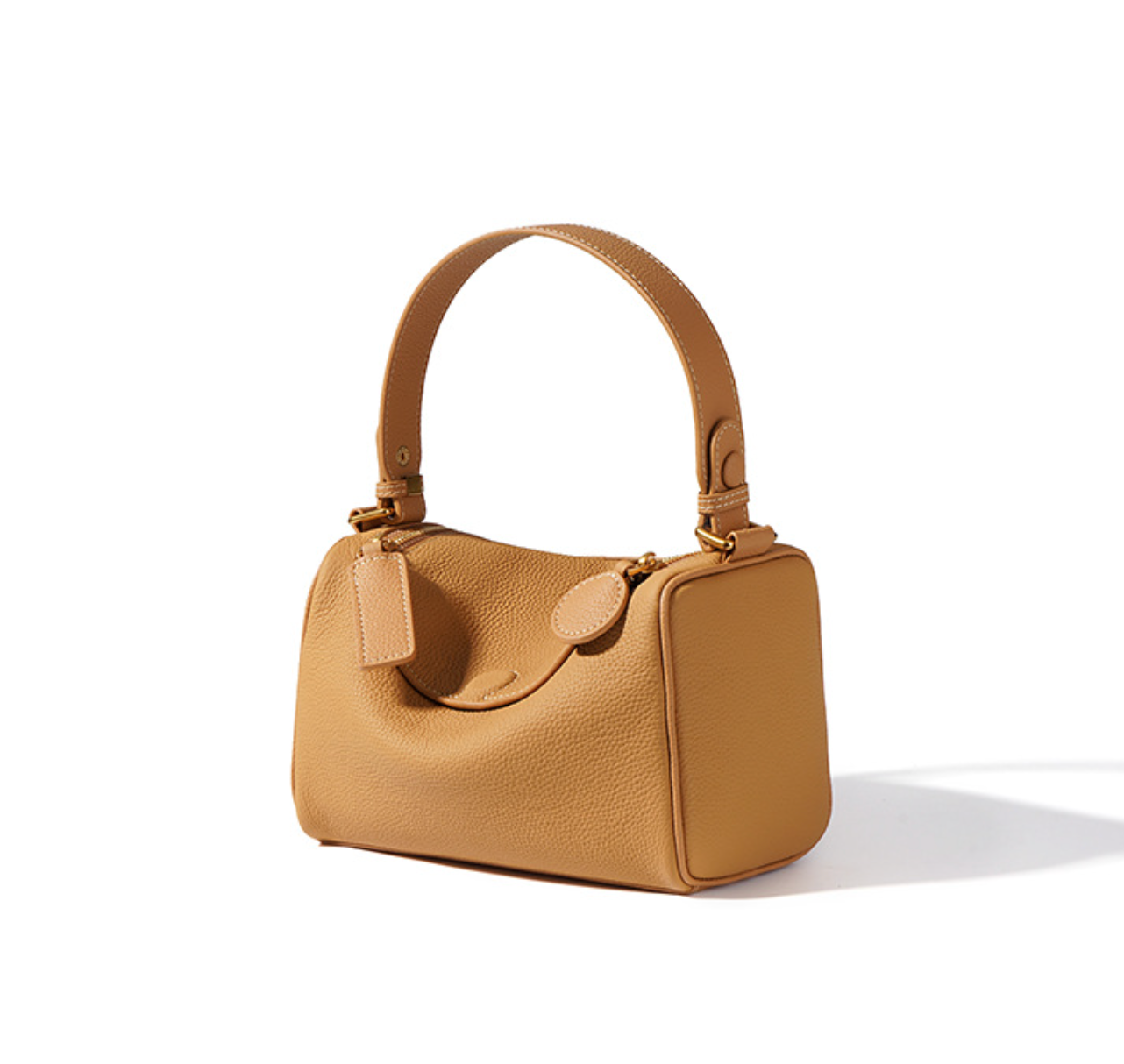 boxy leather handbag with top handle – CAMELIA