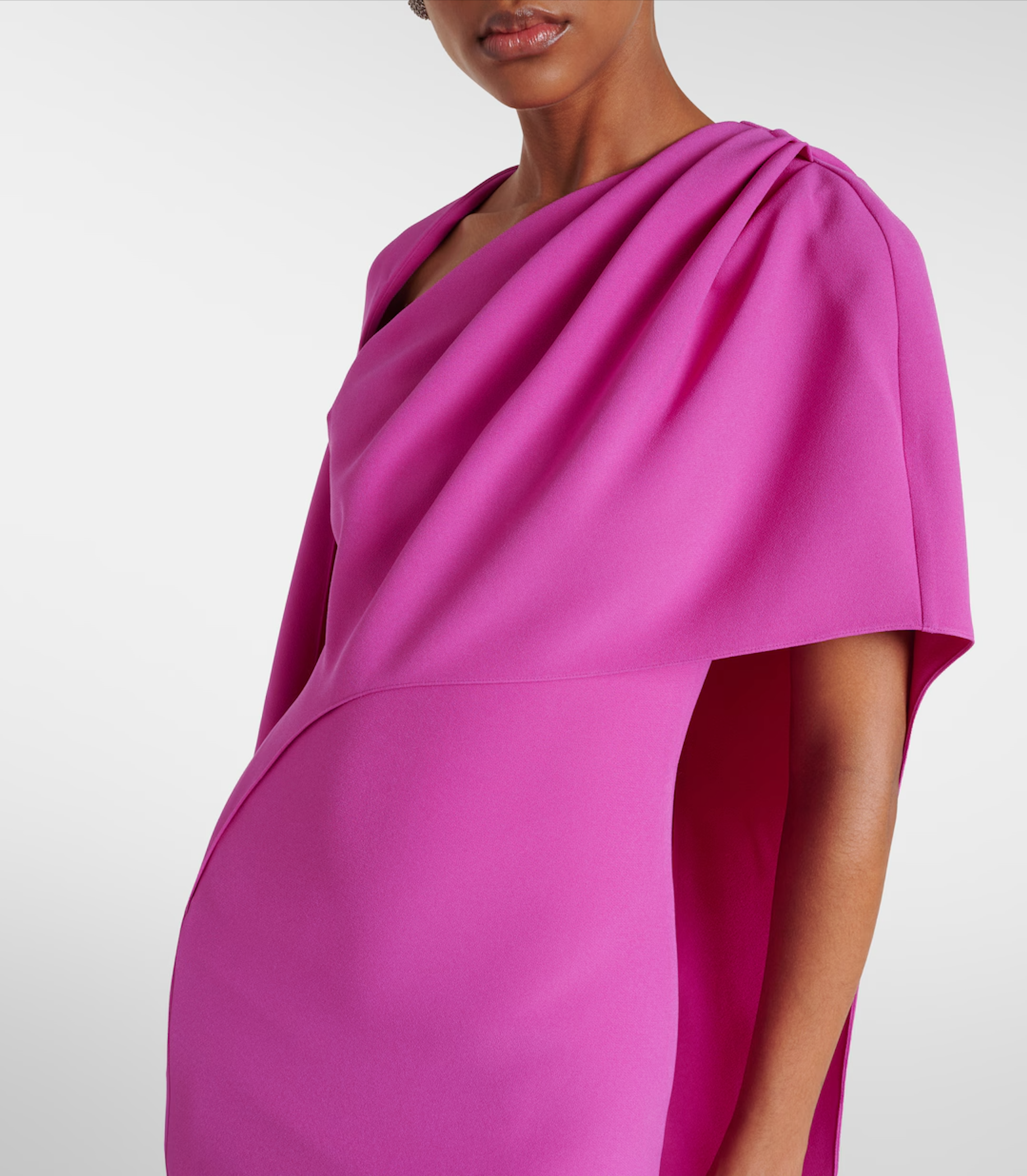 one-shoulder gown with draped cape and front slit – FUCHEN