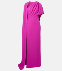 one-shoulder gown with draped cape and front slit – FUCHEN