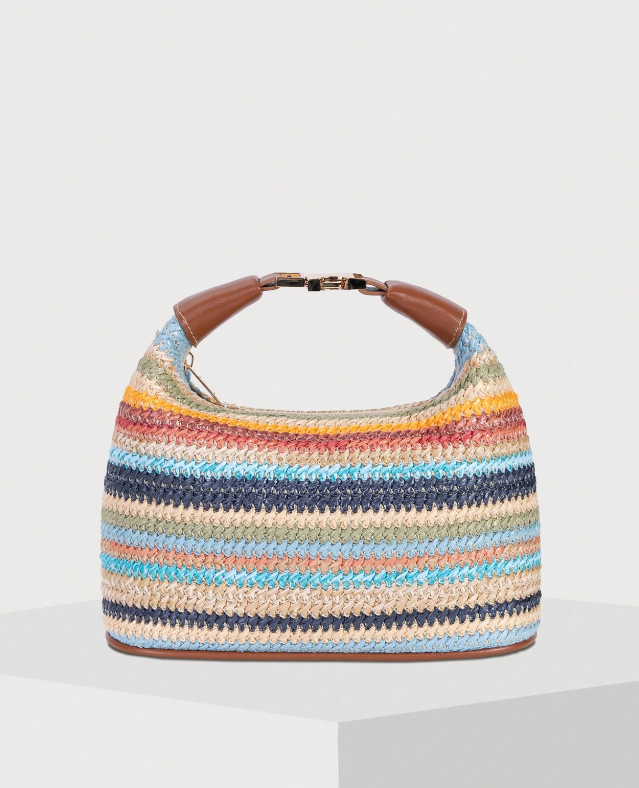 structured straw shoulder bag with leather strap – SIENNA