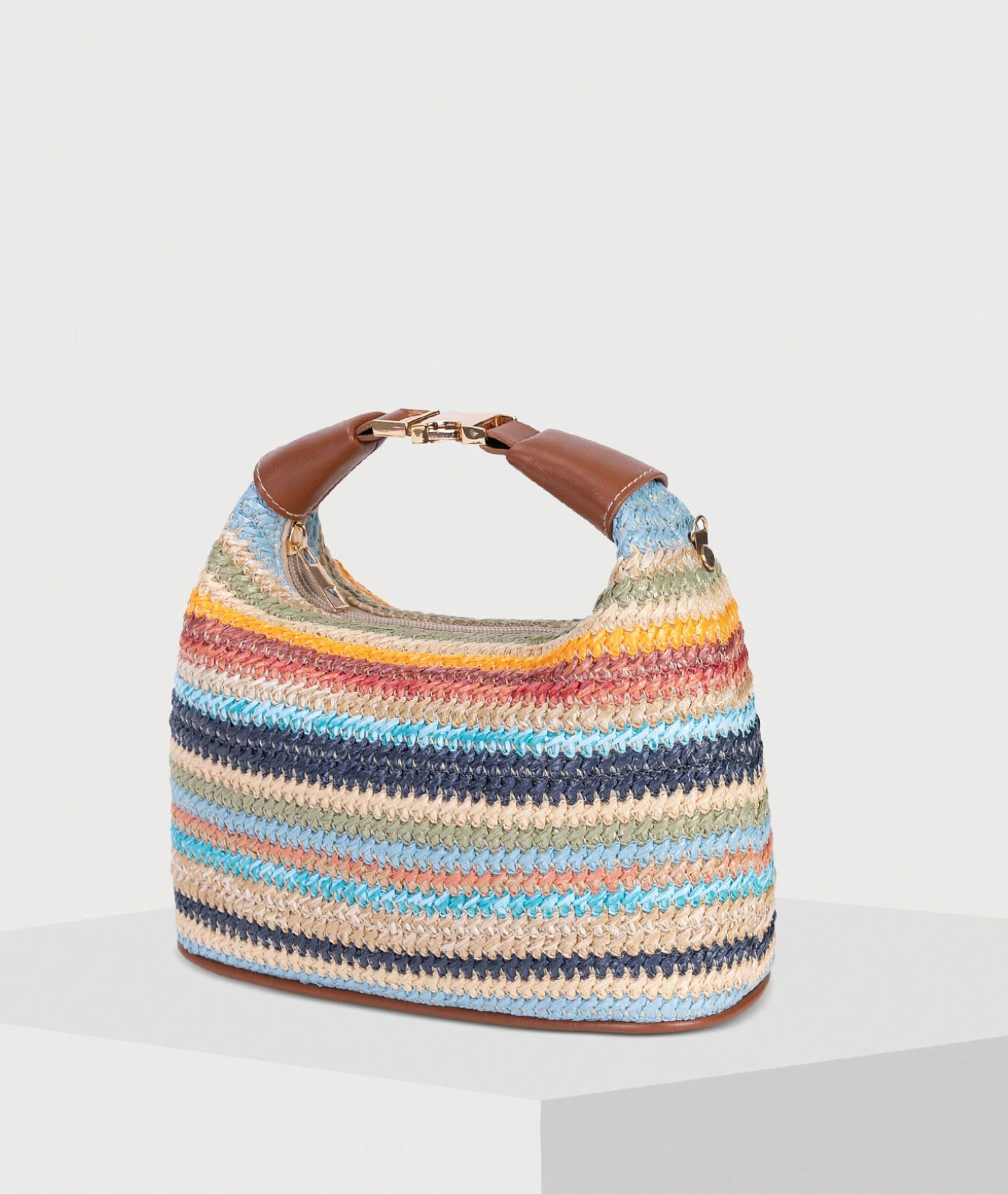 structured straw shoulder bag with leather strap – SIENNA
