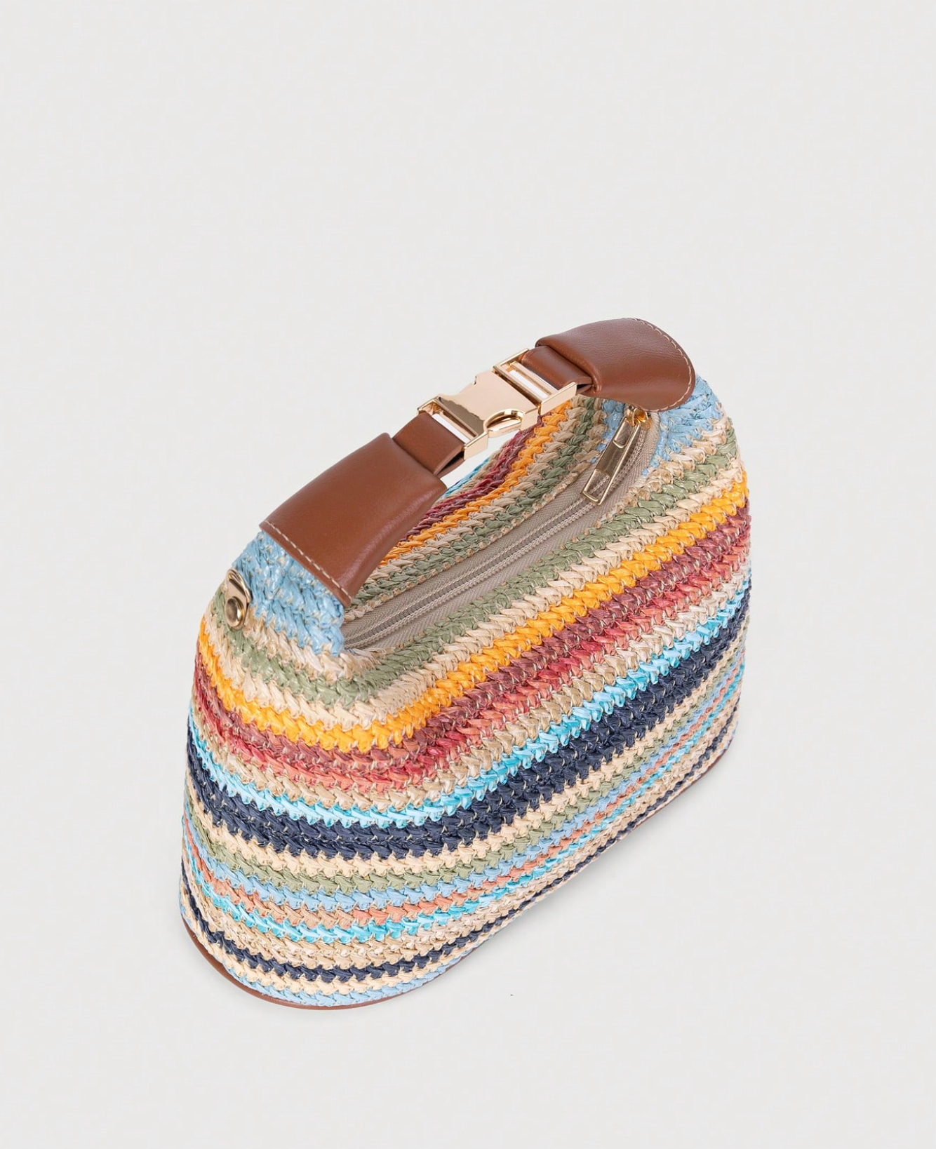structured straw shoulder bag with leather strap – SIENNA