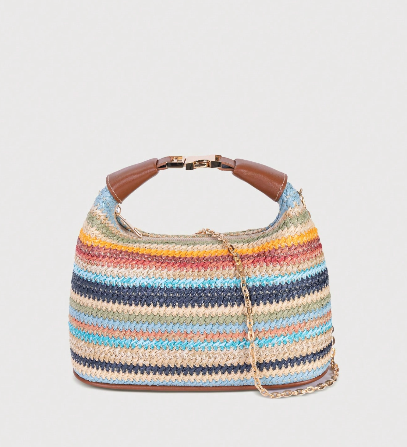 structured straw shoulder bag with leather strap – SIENNA