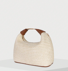 structured straw shoulder bag with leather strap – SIENNA