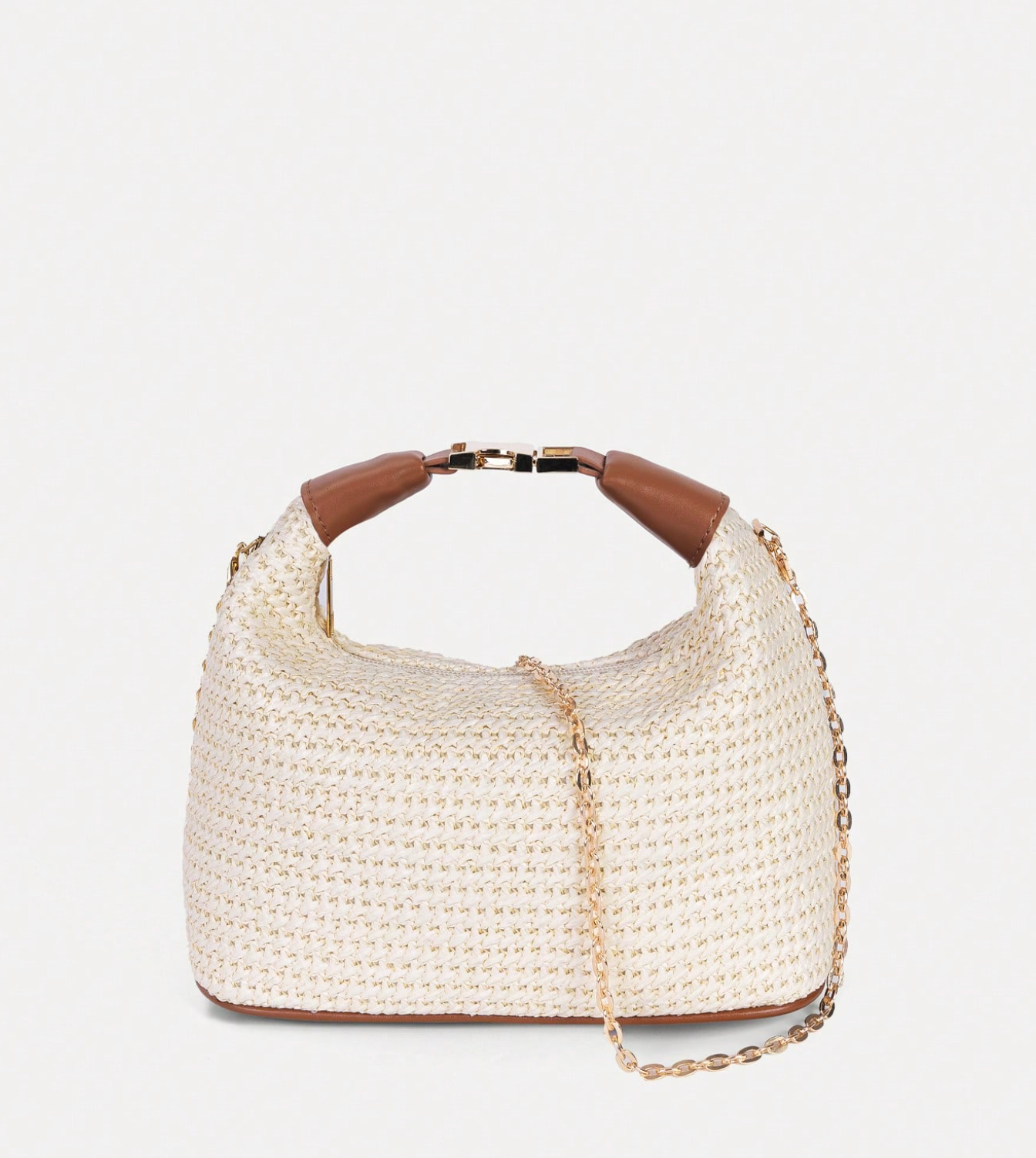 structured straw shoulder bag with leather strap – SIENNA