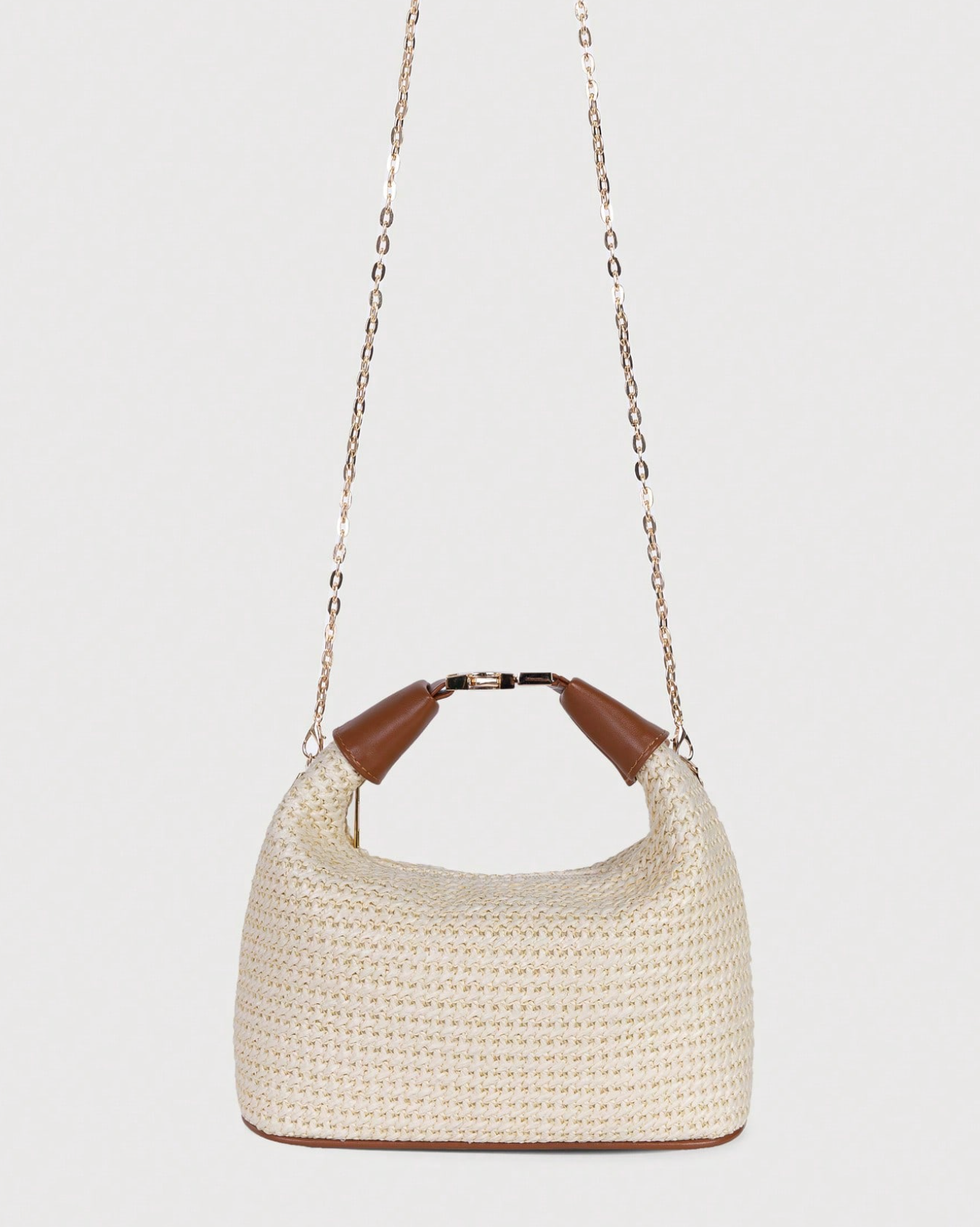 structured straw shoulder bag with leather strap – SIENNA