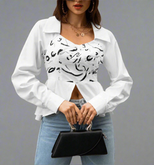 abstract corset shirt with curved hem – LYRA