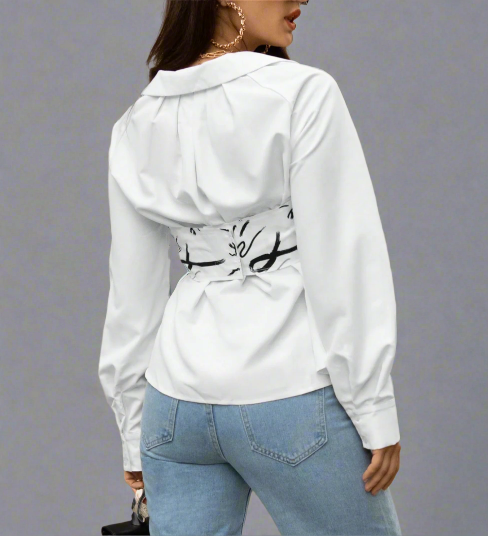 abstract corset shirt with curved hem – LYRA